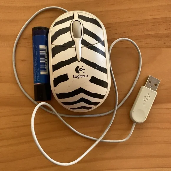 Zebra corded Logitech mouse